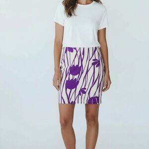 Attention Women’s Tan Purple Floral Tulip Print Pencil Skirt 8
